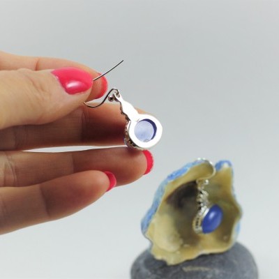 Brincos em prata com Calcedónia Azul