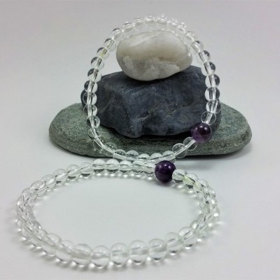 Pulseira de bolas Quartzo hialino com ametista Pulseira de bolas Quartzo hialino com ametista