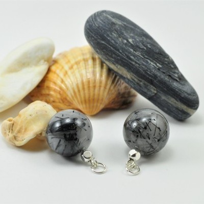 Pendente Esfera Quartzo Turmalinado em PRATA Pendente Esfera Quartzo Turmalinado em PRATA