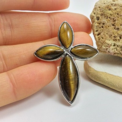 Pendente Cruz com Olho de Tigre Pendente Cruz com Olho de Tigre