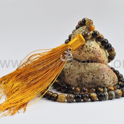 Mala Budista de Pedra Olho de Tigre 8mm - Terço Tibetano OM