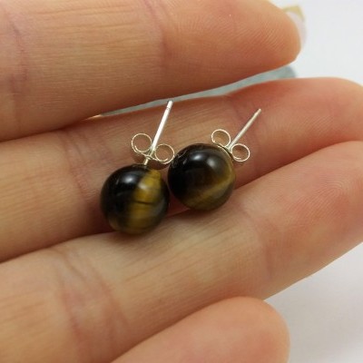 Brincos Bola Olho de tigre com fecho em PRATA Brincos Bola Olho de tigre com fecho em PRATA