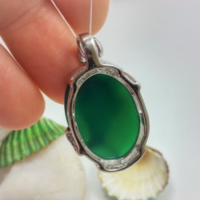 Pendente Oval de Ágata Verde com Zircónias
