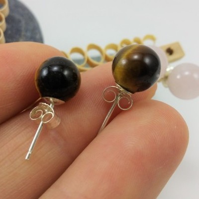 Brincos Bola Olho de tigre com fecho em PRATA Brincos Bola Olho de tigre com fecho em PRATA