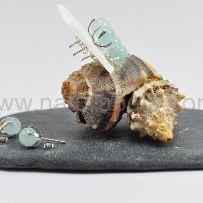 Brincos em prata com Bola de Água marinha Brincos em prata com Bola de Água marinha