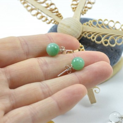 Brincos Bola Aventurina com fecho em PRATA