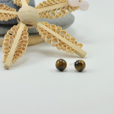 Brincos Bola Olho de tigre com fecho em PRATA Brincos Bola Olho de tigre com fecho em PRATA