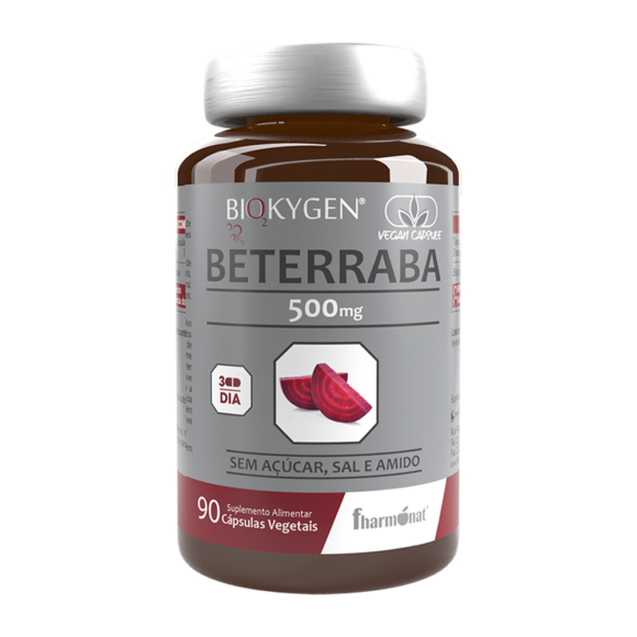 Beterraba Biokygen 500mg 90caps Frasco de suplemento alimentar de beterraba com cápsulas vegetais