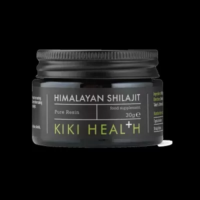 Frasco preto com suplemento alimentar Himalayan Shilajit Kiki Health