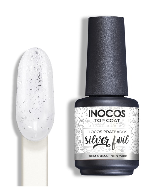 TOP&#x20;COAT&#x20;INOCOS&#x20;-&#x20;Silver&#x20;Foil&#x20;Flocos&#x20;Prateados&#x20;15&#x20;ml