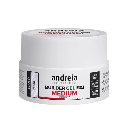 Gel construtor Andreia Professional Builder Gel 3 em 1 em embalagem branca.