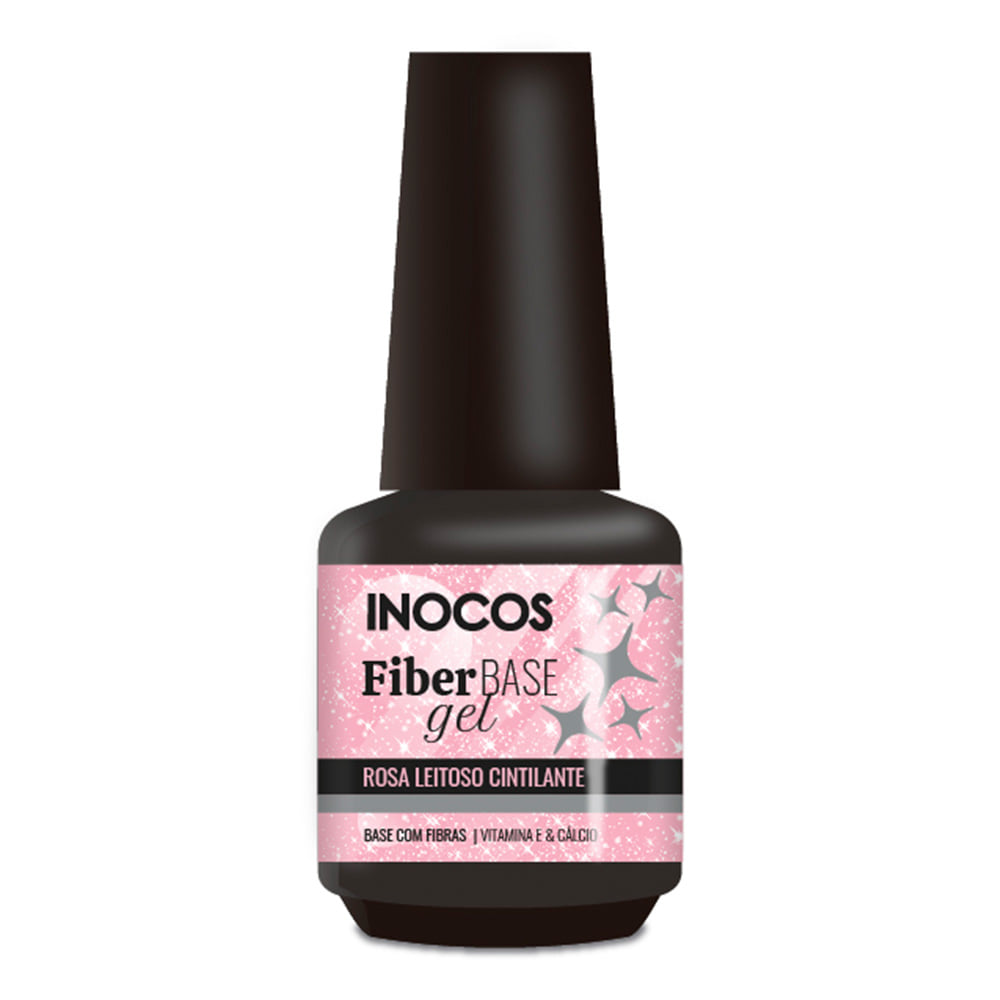 Frasco de gel base INOCOS rosa leitoso cintilante para unhas