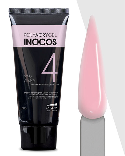 Tubo de gel para unhas rosa claro e amostra da cor