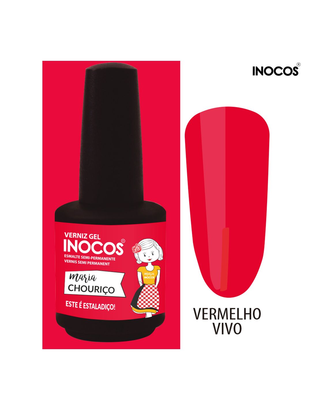 Frasco de verniz gel vermelho vivo Inocos Maria Chouriço