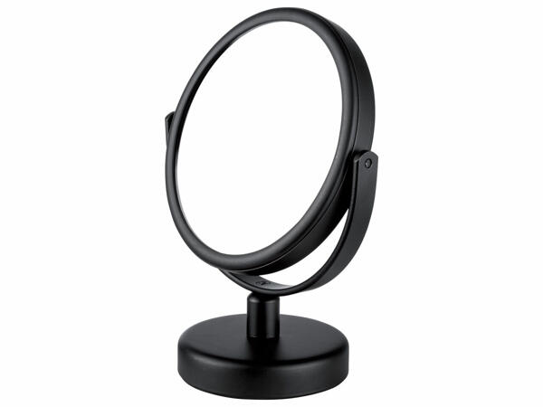 Espelho de mesa redondo com suporte e base pretos