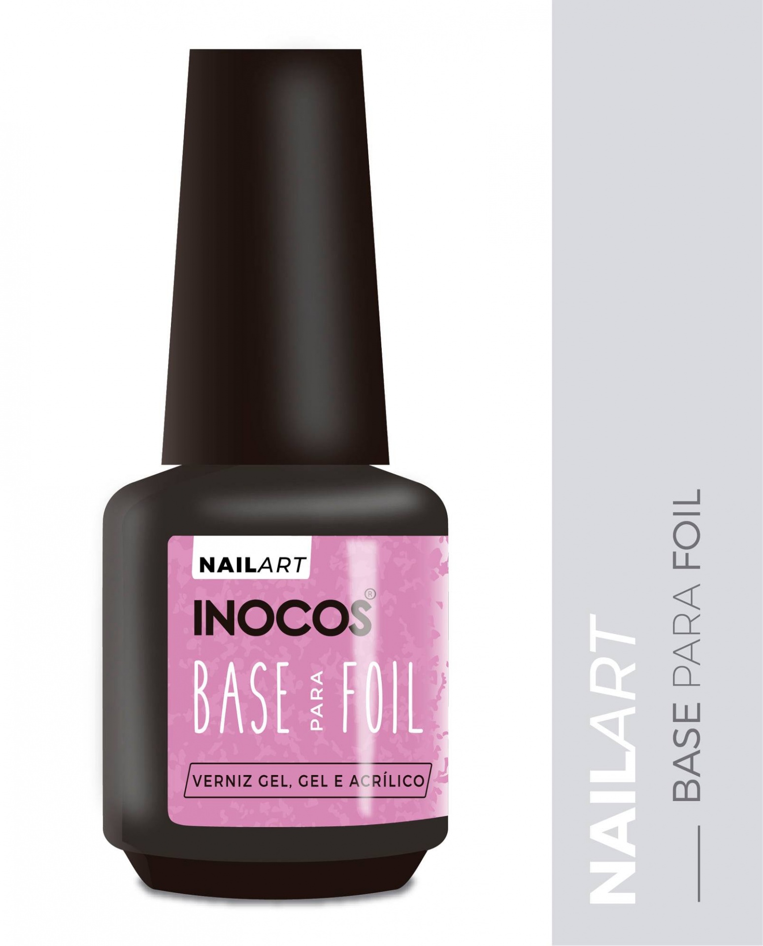 Frasco de verniz gel base para foil cor-de-rosa e preto