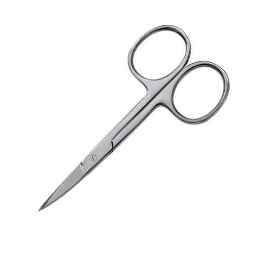 Tesoura de unhas pequena de metal prateado com alças redondas