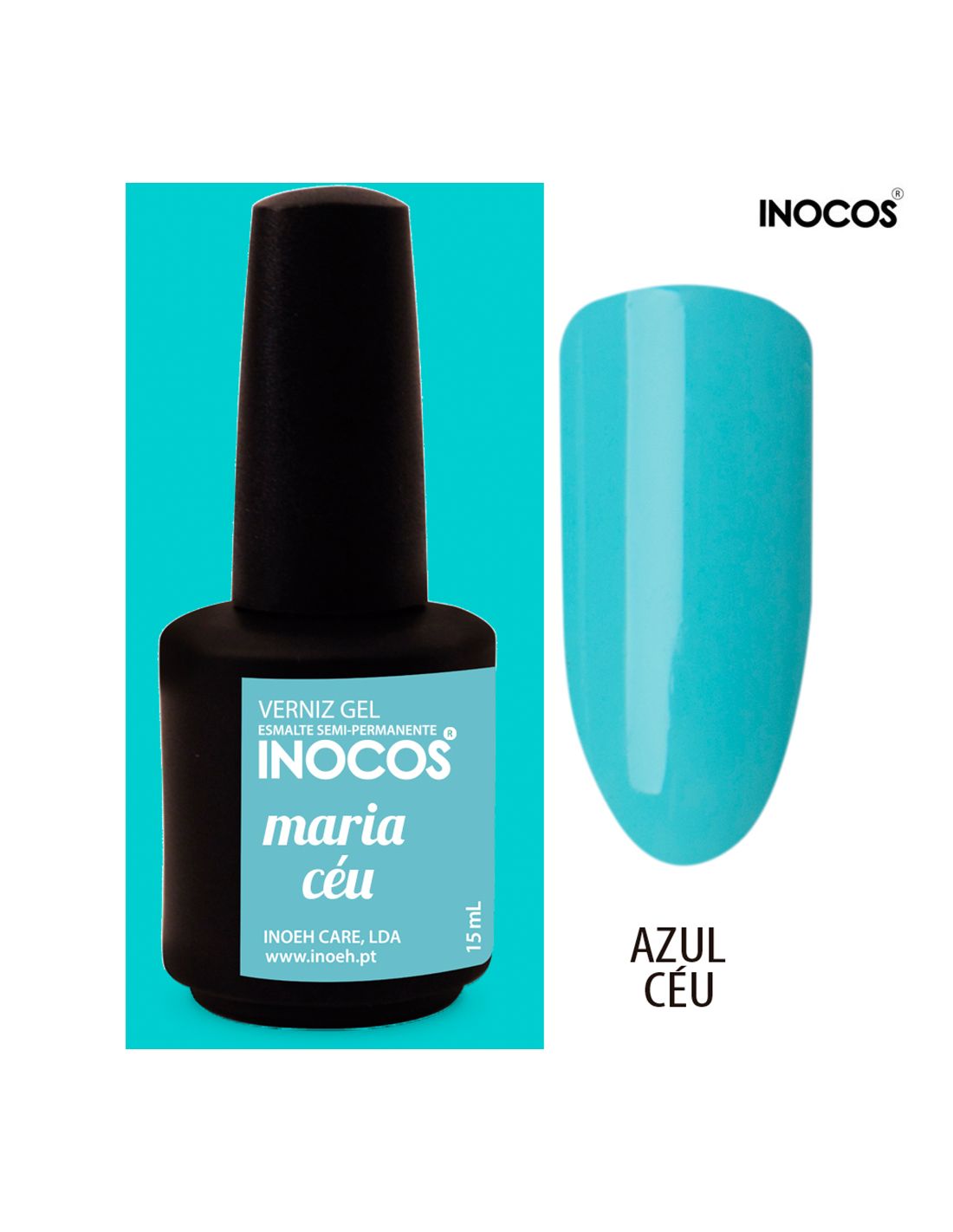 Verniz gel INOCOS azul céu com amostra da cor
