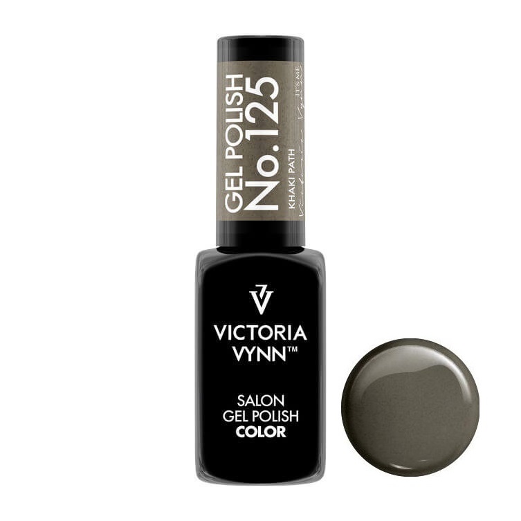Esmalte de gel Victoria Vynn cinzento escuro com tampa cinzento claro e texto branco