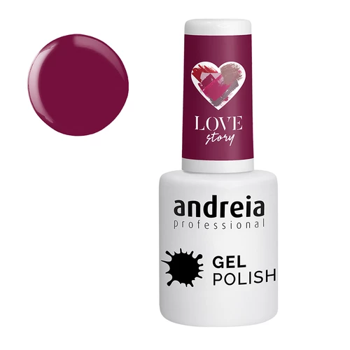 Frasco de esmalte gel 'andreia professional' cor amora com tampa roxa e coração