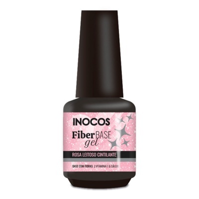 Frasco de gel base INOCOS rosa leitoso cintilante para unhas