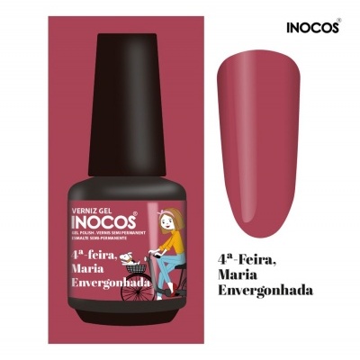 Verniz gel INOCOS rosa com ilustração e texto 4ª-feira Maria Envergonhada