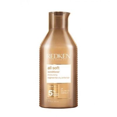 Frasco dourado de condicionador Redken All Soft 300 ml