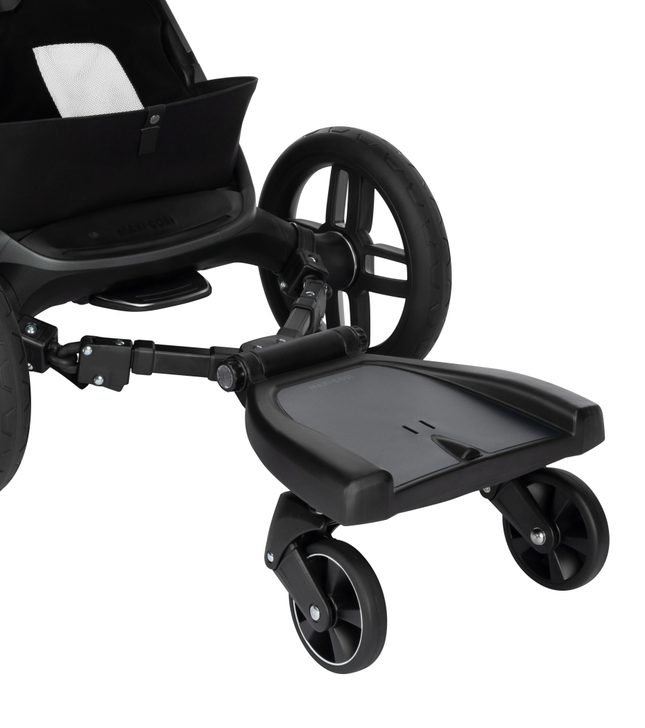 Base para apoio de pés preto com rodas de carrinho de criança