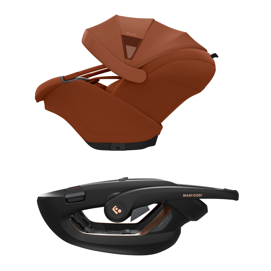 Cadeira auto infantil castanha com base preta e proteção solar 50+