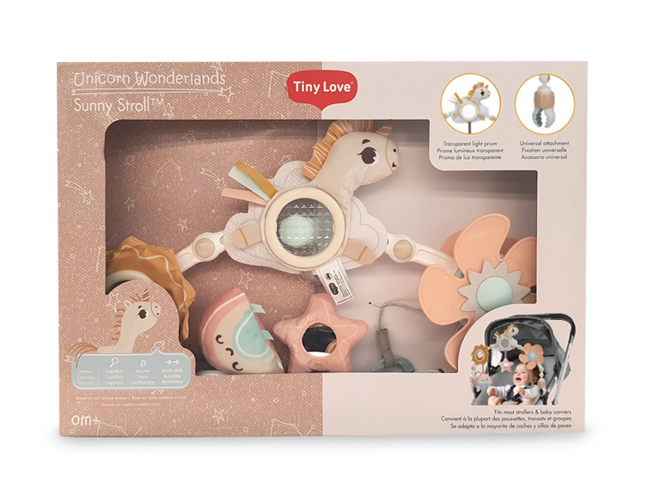 Conjunto de brinquedos para carrinho unicórnio Tiny Love em caixa reciclável