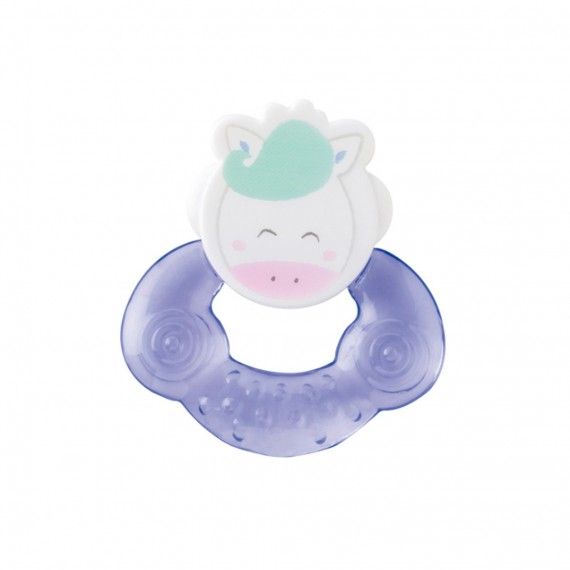 Mordedor azul translúcido com topo em forma de unicórnio branco