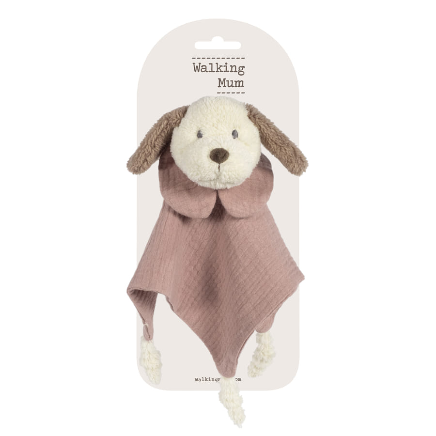 Peluche de cão com tecido rosa e embalagem 'Walking Mum'