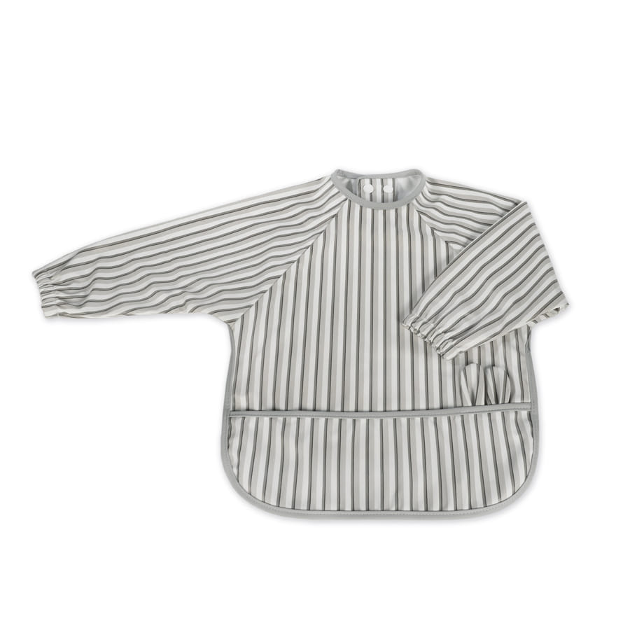 Babete infantil às riscas com mangas compridas e bolso frontal