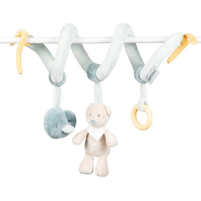 Brinquedo de peluche espiral com elefante, urso e anel pendurados