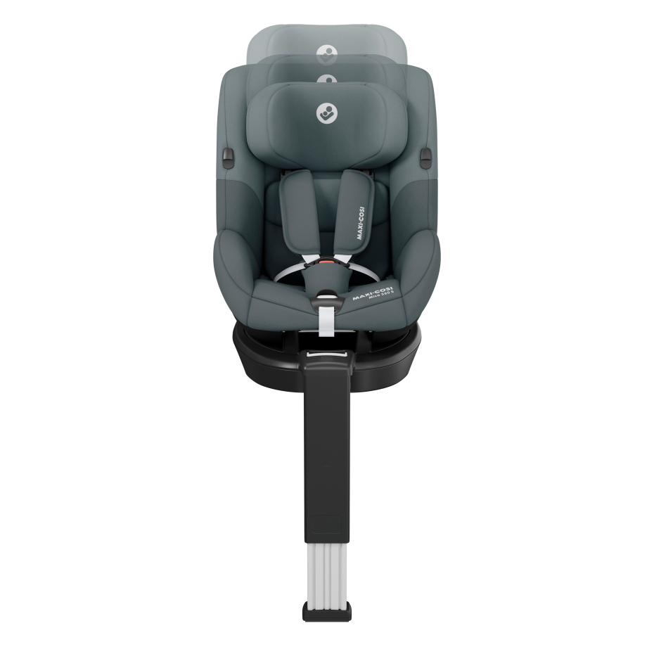 Cadeira de criança cinza para automóvel com cintos e suporte ajustável