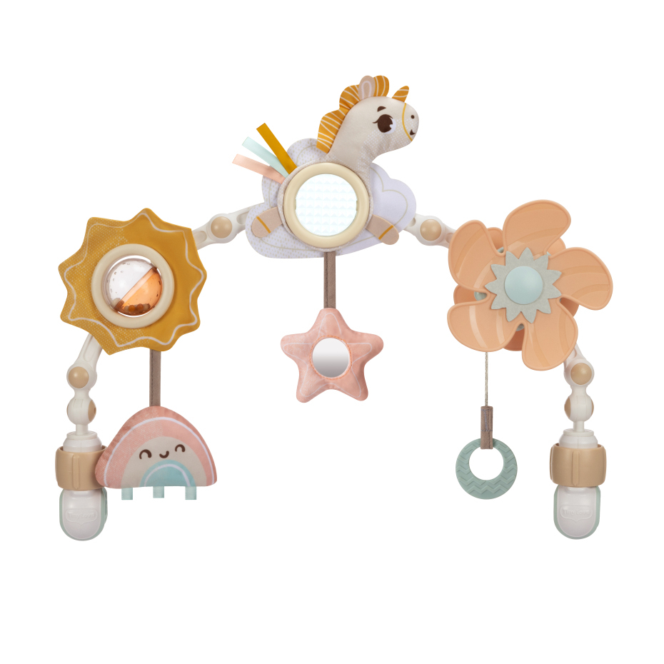 Arco para carrinho de bebé com cavalo de brinquedo, espelho e formas coloridas