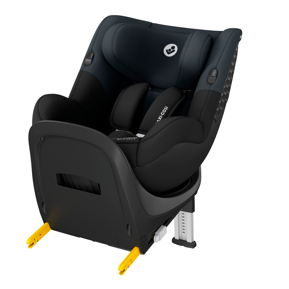 Cadeira auto infantil preta e azul com sistema Isofix amarelo