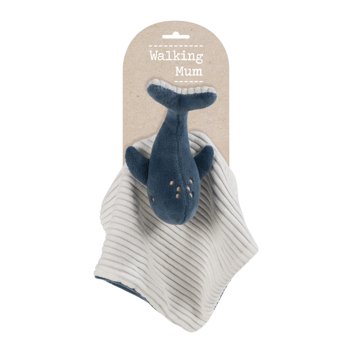 Cobertor cinzento com boneco de peluche em forma de baleia azul para bebé