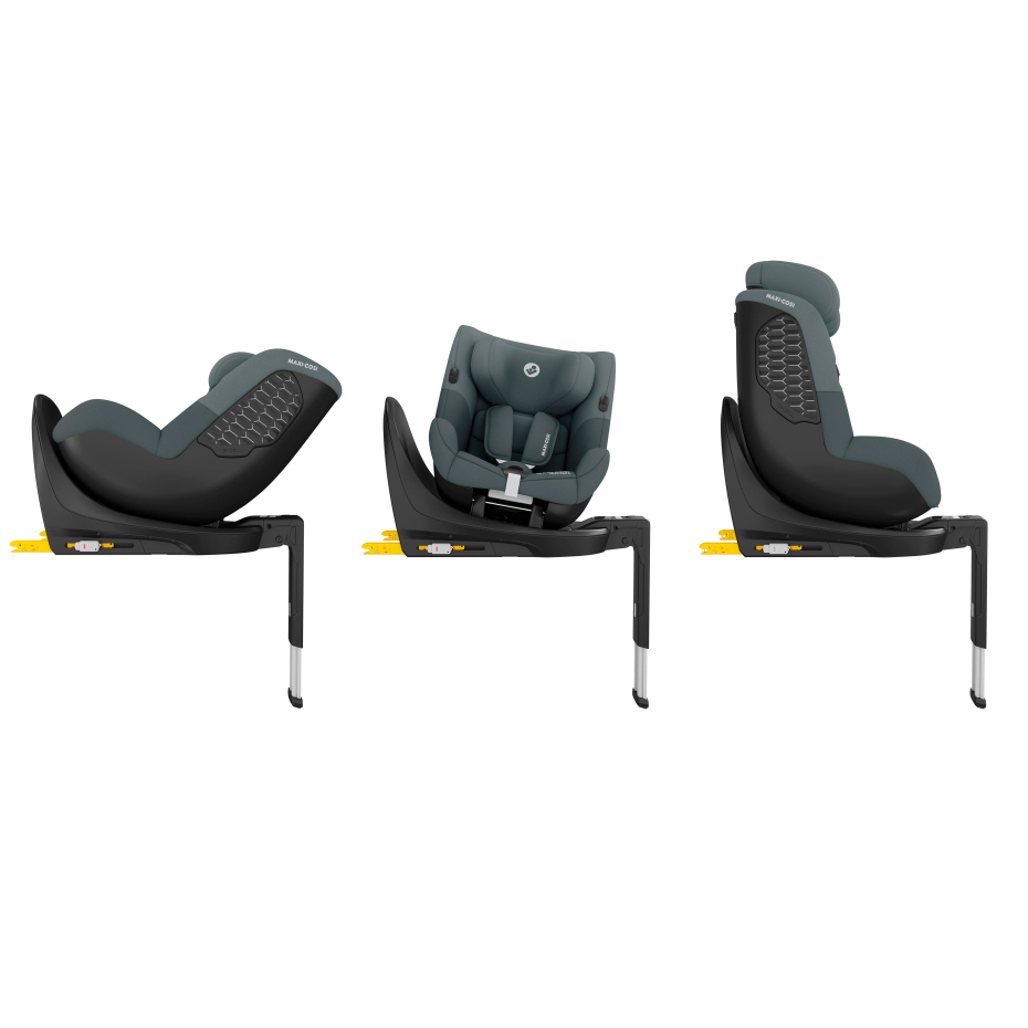 Cadeiras de criança para automóvel cinza e preto em três posições com base de suporte
