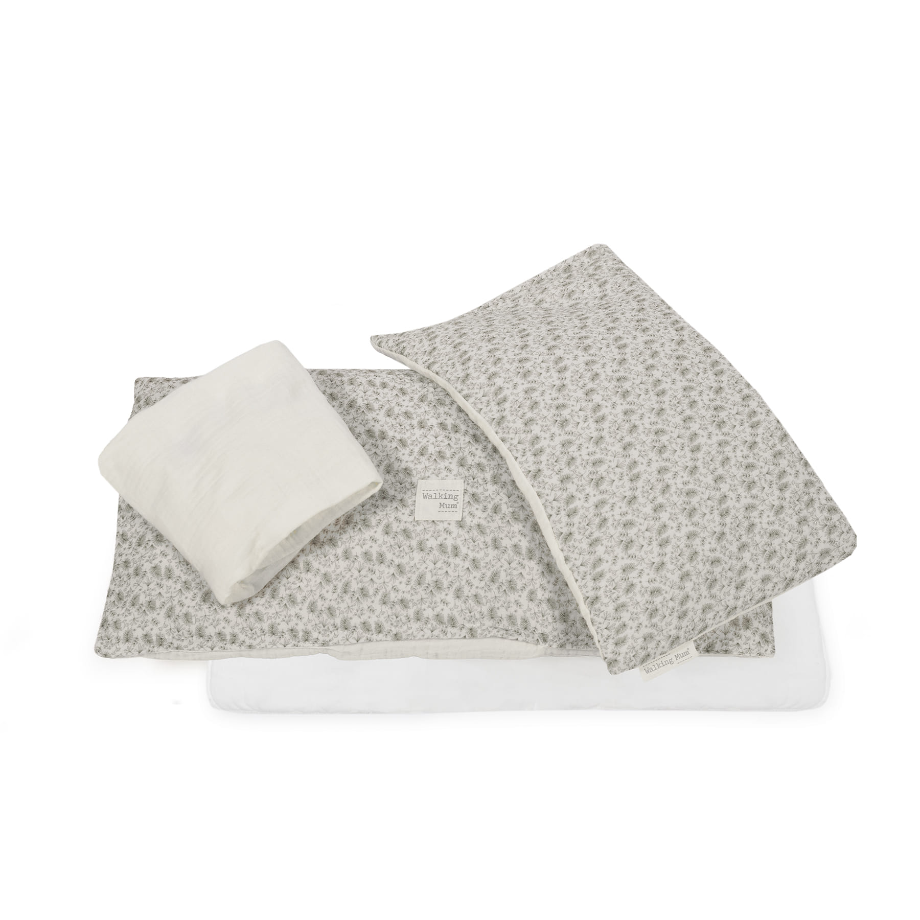 Conjunto de almofada e manta para bebé com padrão floral cinza e creme