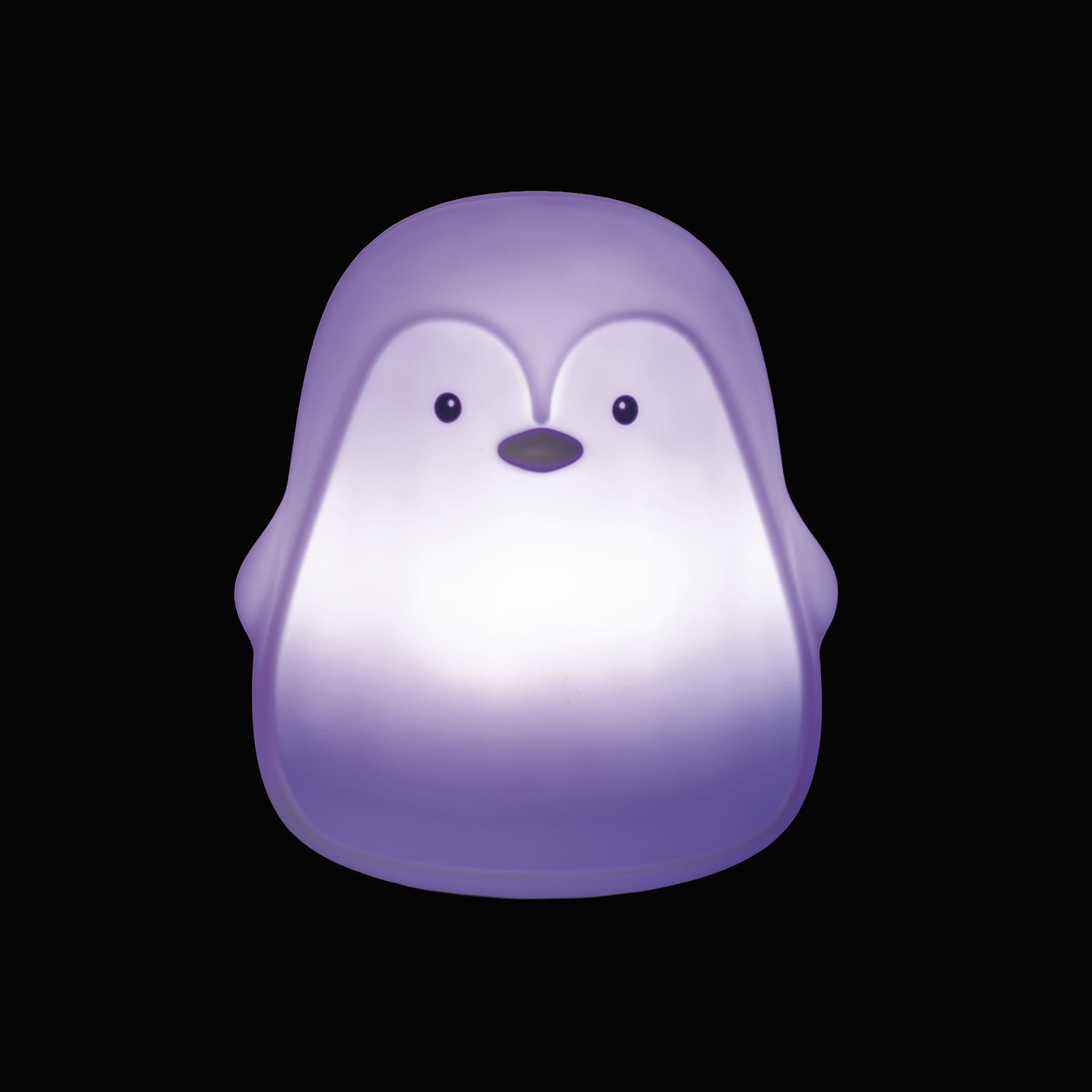 Luminária em forma de pinguim com luz roxa