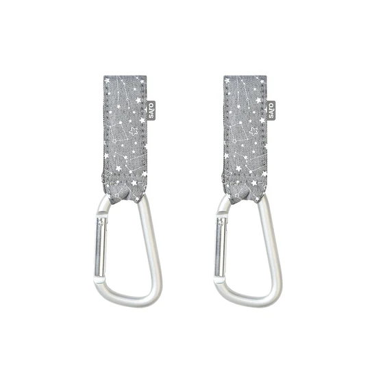 Par de mosquetões com fitas cinzentas estampadas de estrelas