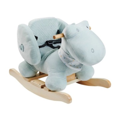 Cavalinho de baloiço azul claro com base de madeira