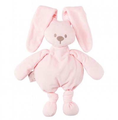 Peluche coelho cor-de-rosa com orelhas compridas e rosto bordado