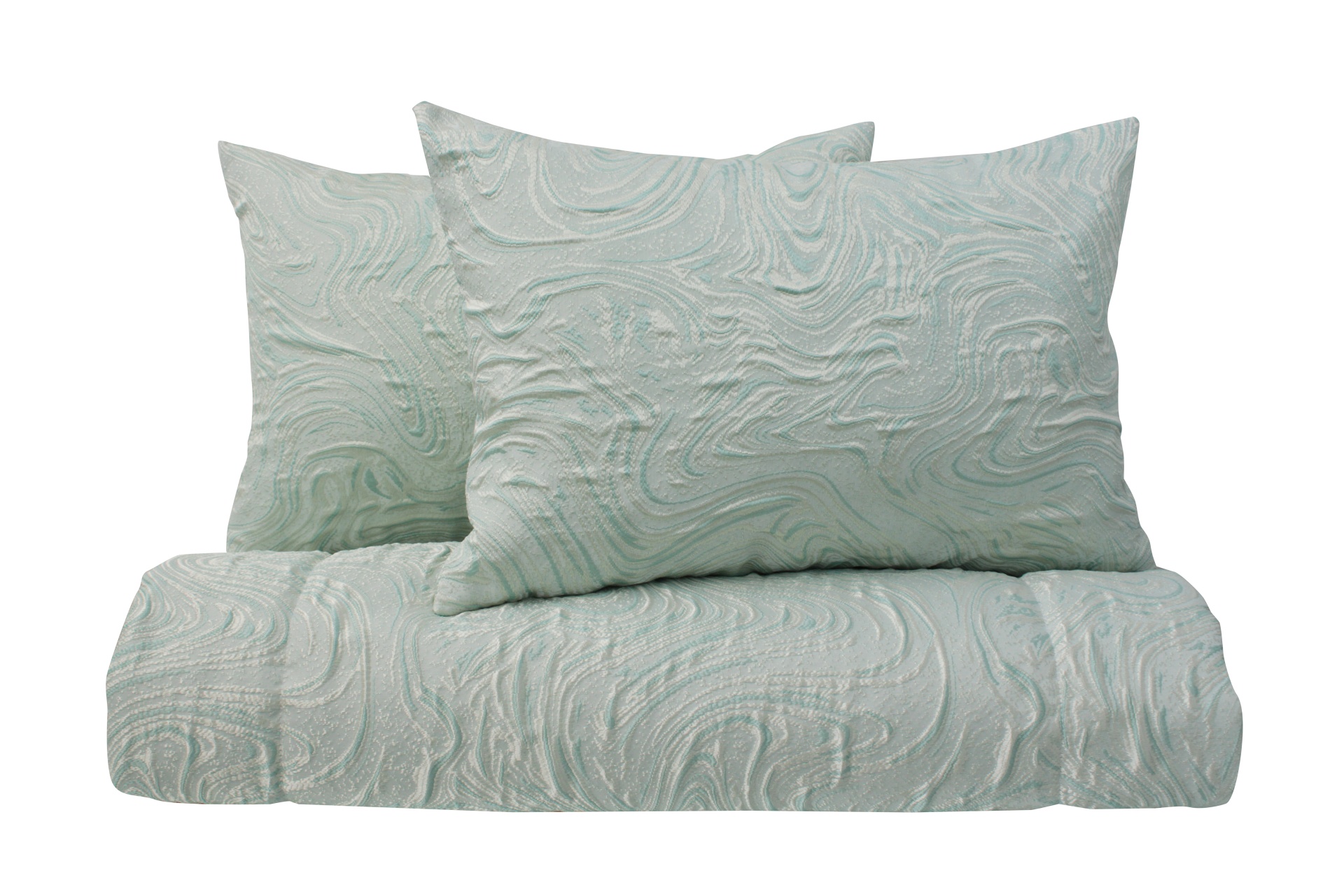 conjunto de cama verde água com padrão ondulado texturizado