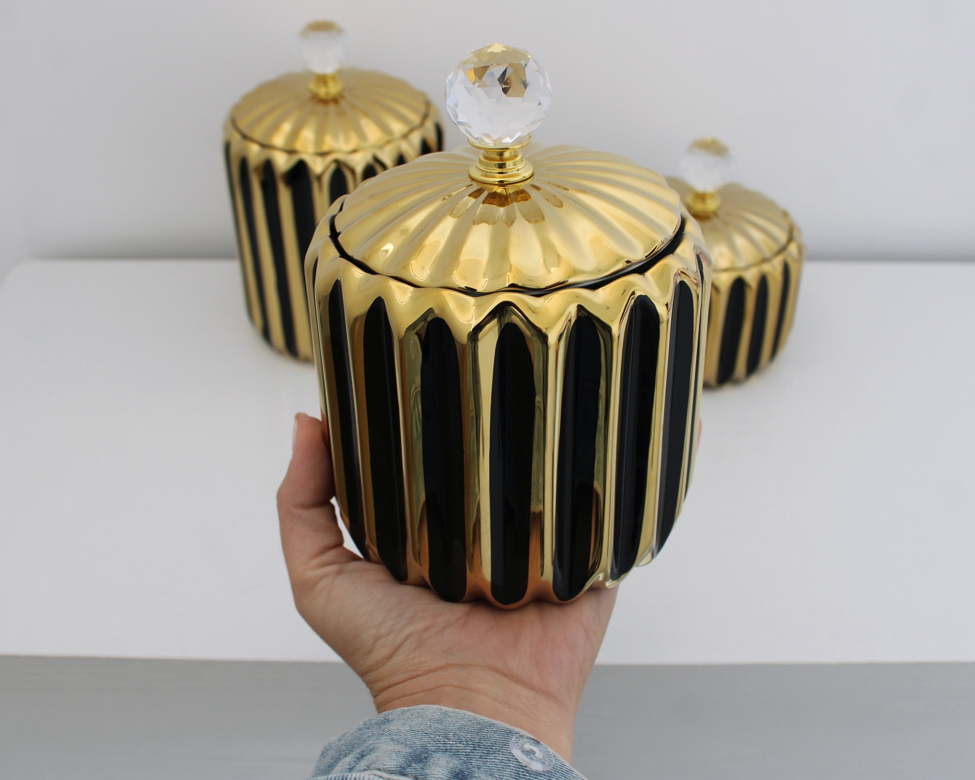 Potes Decorativos preto detalhe "cristal"