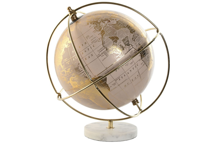 Globo terrestre decorativo dourado e prateado com base de mármore