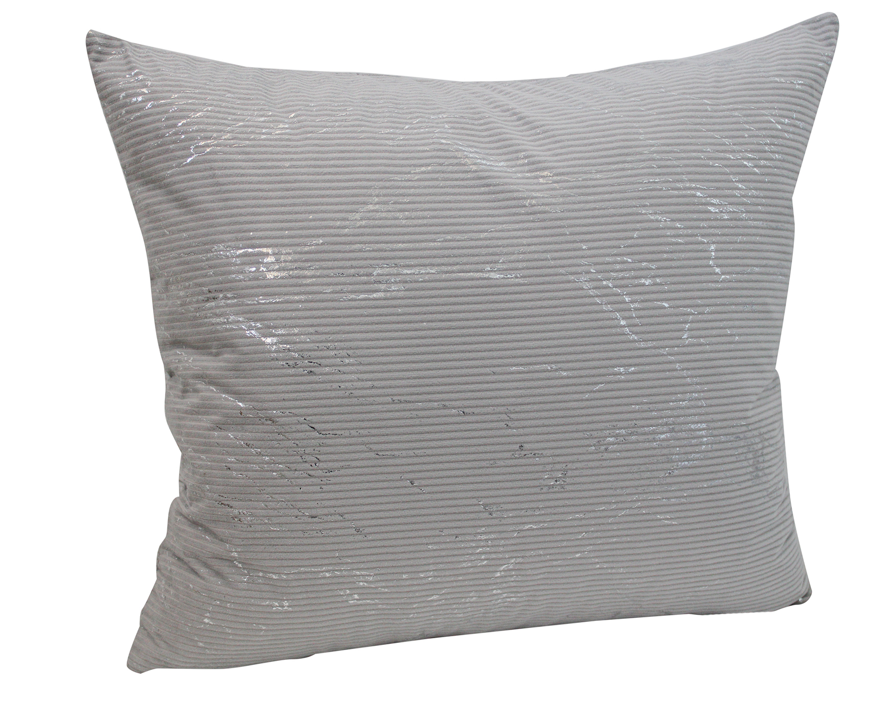 Almofada cinza com riscas e brilho prateado
