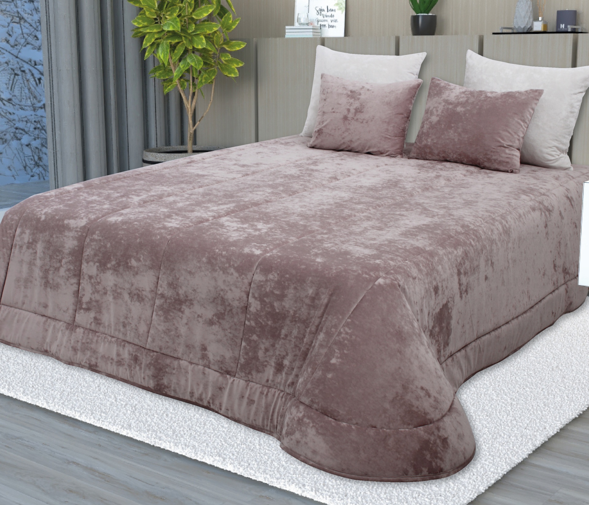 Edredon de veludo Rosa Velho