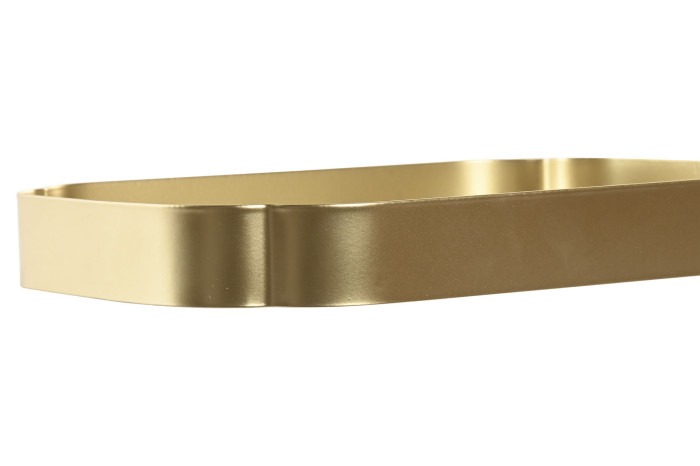 Bandeja retangular dourada em metal com acabamento liso